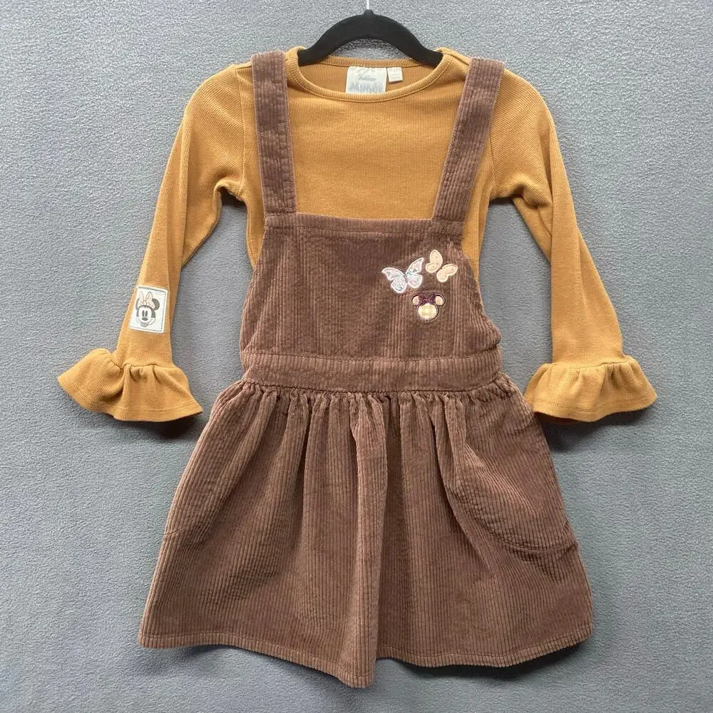 Disney Junior Minnie Mouse‎ Jumper Dress and Long Sleeve Top Girls 4T Brown Tan